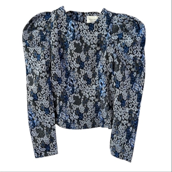 Hyacinth House Priscilla Puff Sleeve Top XS NWT Blue Jacquard Floral Blouse - Picture 6 of 11